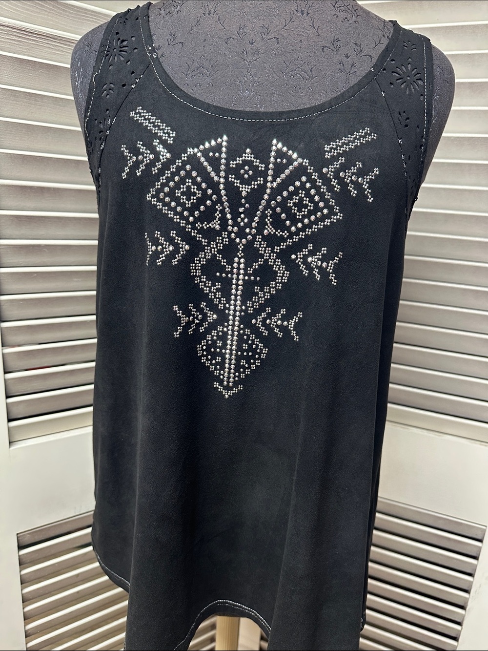 Black Sleeveless Stud-Embellished Tank Top